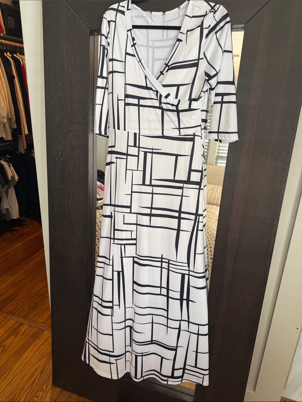Amazon White Maxi Dress with Black Geometric Print